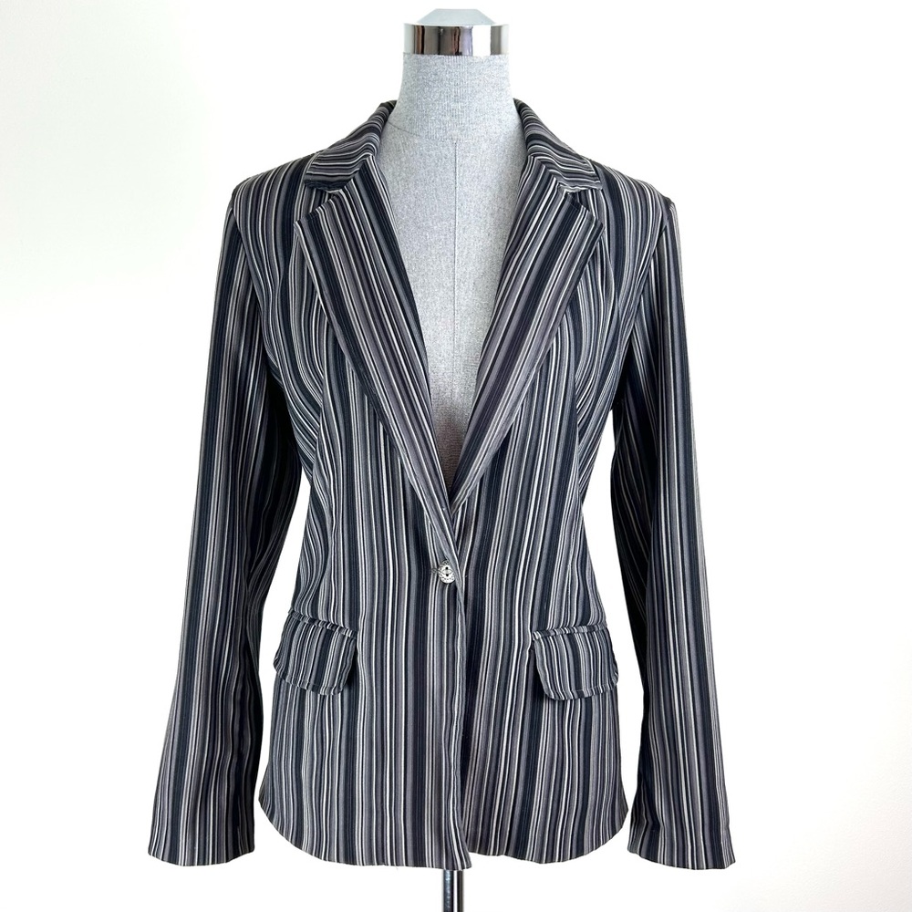 Vintage Notations Striped Black and Gray‎ Women's Blazer